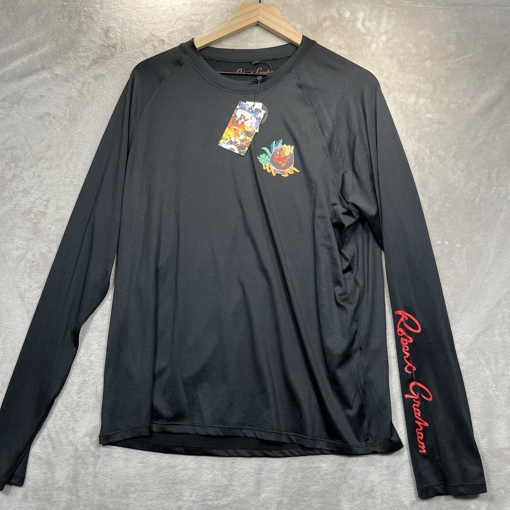 Robert Graham Shirt Mens L Black UPF 50+ Long Sleeve Rashguard Beach New $78